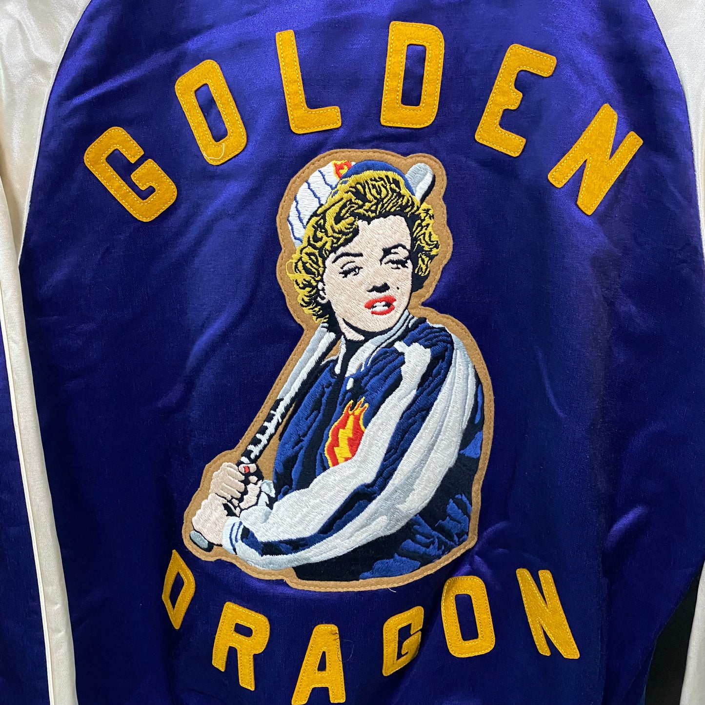 TOY'S McCOY/トイズマッコイ COTTON/RAYON SATEEN BASEBALL JACKET MARILYN MONROE " GOLDEN DRAGON "/ TMJ2303