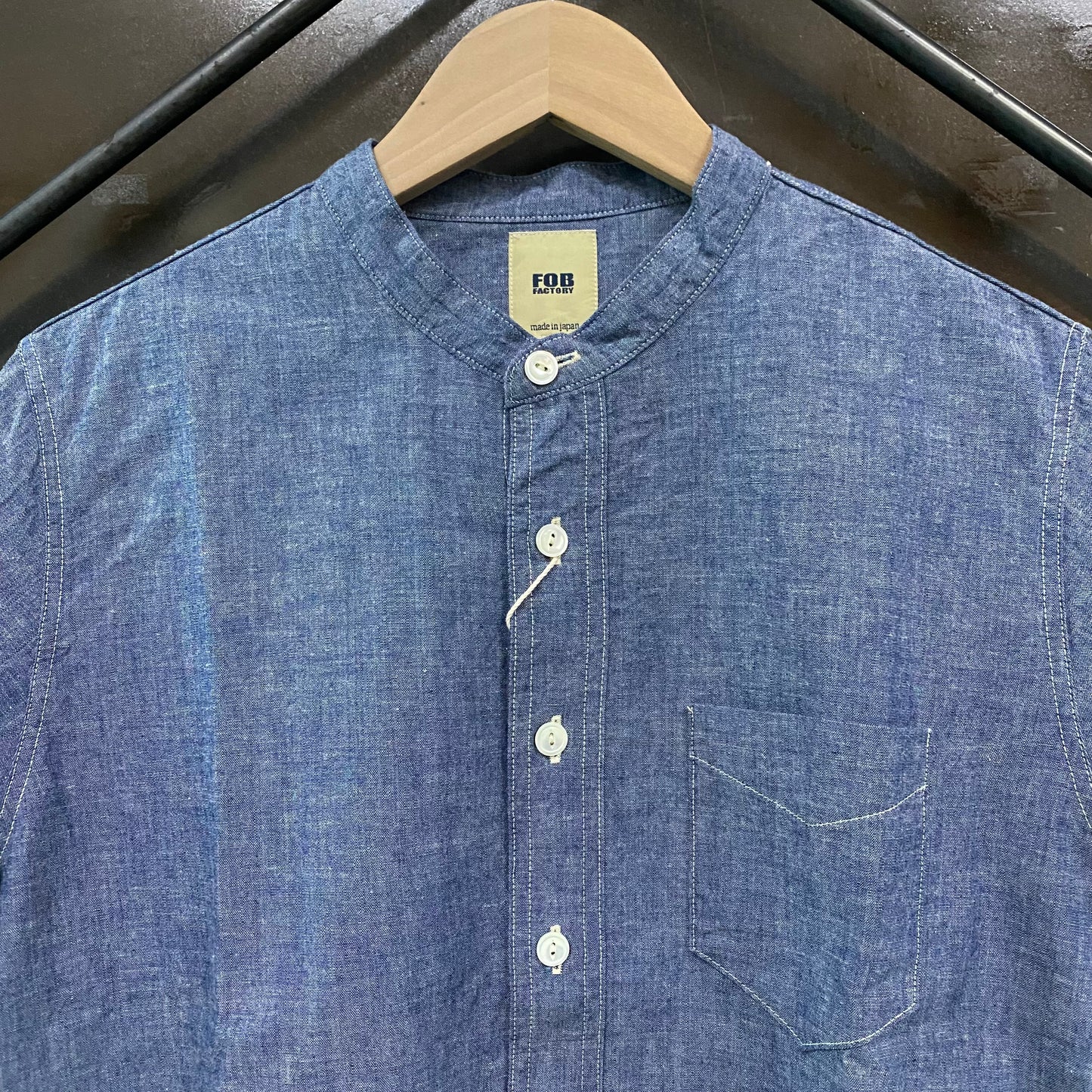 FOB FACTORY /エフオービーファクトリー セルヴィッチ シャンブレー バンドカラー シャツ/F3428 シャツ ｜南国 高知のジーパン屋 ORIGINAL