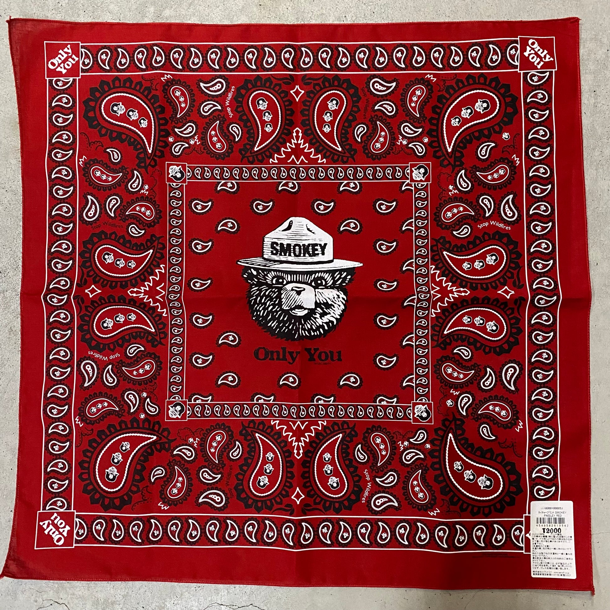 SMOKEY BEAR/スモーキー・ベア バンダナ ネイチャープリント SMOKEY PAISLEY レッド ファッション小物 ｜南国 高知のジーパン屋 ORIGINAL