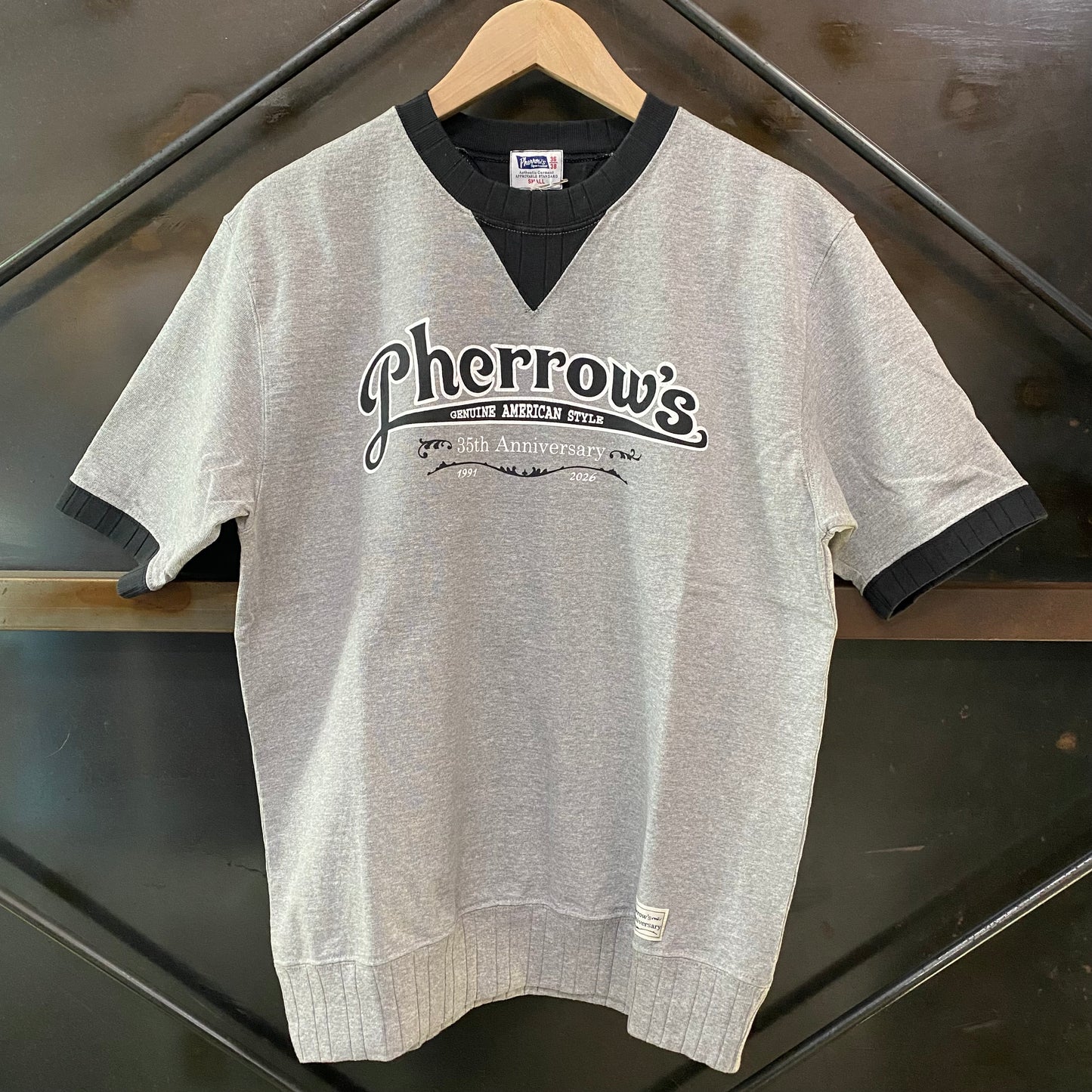 PHERROW'S /フェローズ 半袖 両V スウェット35周年モデル/26S-PVGT-35TH H.GRAYｘBLACK ヘザーグレー×ブラック スウェット ｜南国 高知のジーパン屋 ORIGINAL