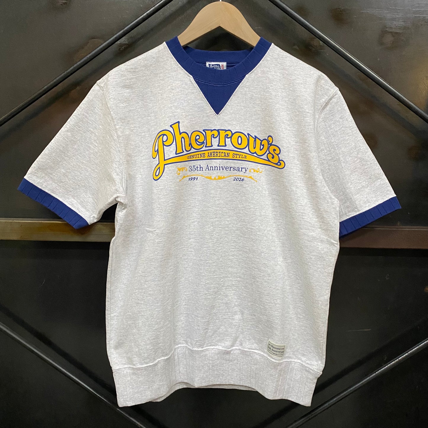 PHERROW'S /フェローズ 半袖 両V スウェット35周年モデル/26S-PVGT-35TH OATMEALｘF.NAVY オートミール×ネイビー スウェット ｜南国 高知のジーパン屋 ORIGINAL