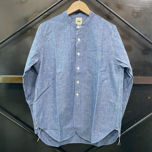 FOB FACTORY /エフオービーファクトリー セルヴィッチ シャンブレー バンドカラー シャツ/F3428 28 BLUE ブルー シャツ ｜南国 高知のジーパン屋 ORIGINAL
