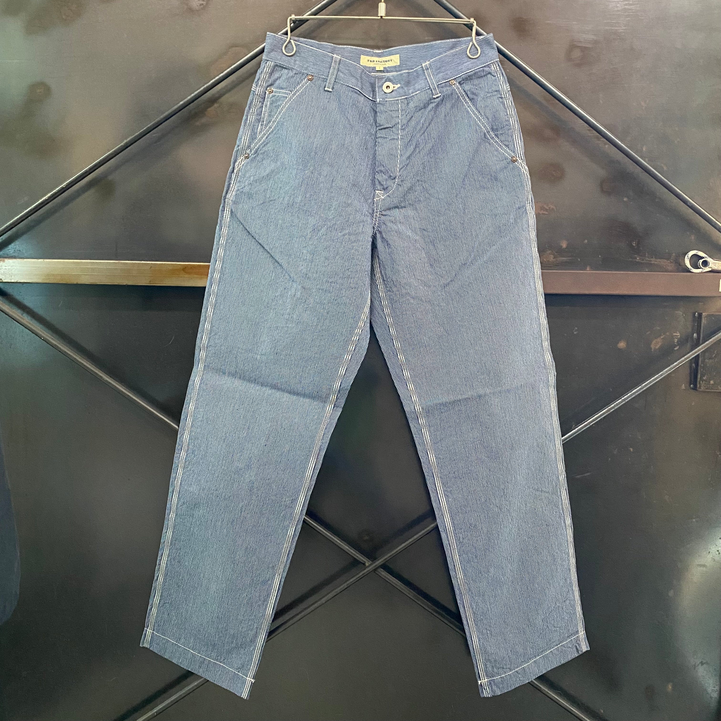 FOB FACTORY 　エフオービー　ヒッコリーワークパンツ　F0548　L FOB FACTORY /エフオービーファクトリー ヒッコリーワークパンツ/F0548