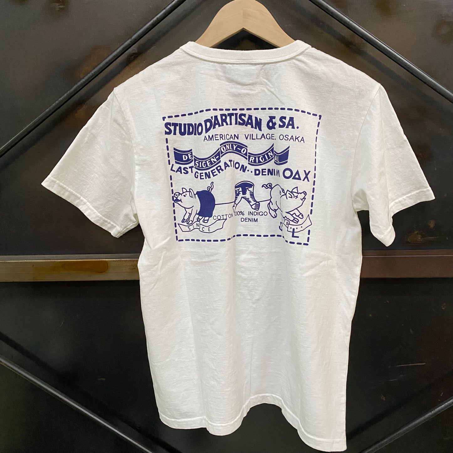 STUDIO D'ARTISAN & SA./ステュディオ・ダ・ルチザン USA コットン デニム ポケット バックプリント Tシャツ / 8135A